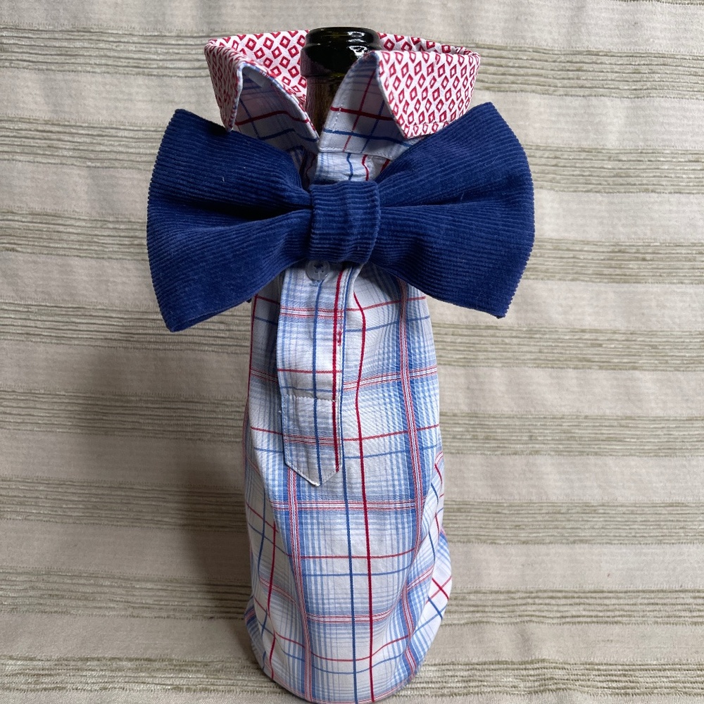 Handcrafted Wine or Liquor Bottle Gift Bag Made From Shirt and Tie